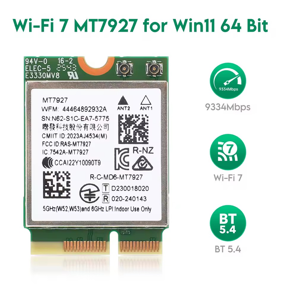 MT7927 Wi-Fi7 ネットワークカード Bluetooth 5.4