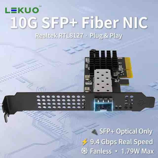 Lekuo 10G ネットワークカード RTL8127 SFP+ Optical