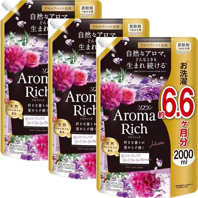 ソフラン アロマリッチ ジュリエット（甘いフローラルの香り）柔軟剤詰め替え 2000ml×3パック