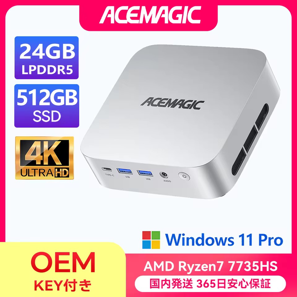 NiPoGi ミニPC Matrix Mini M1 Ryzen 7 7735HS LPDDR5 24GB SSD 512GB