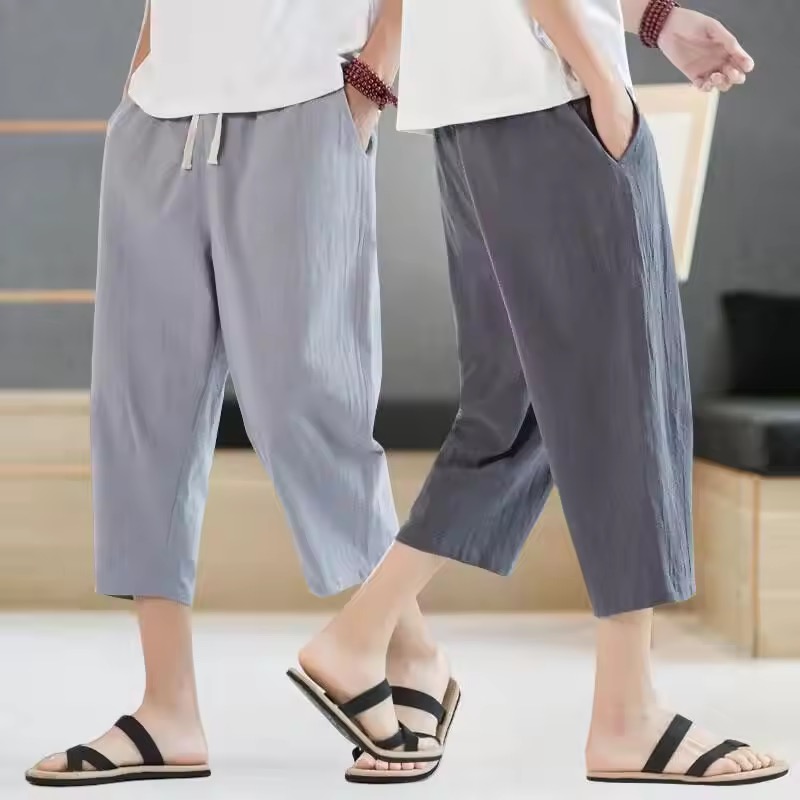 メンズ夏用アイスシルク七分丈パンツ Mサイズのみ