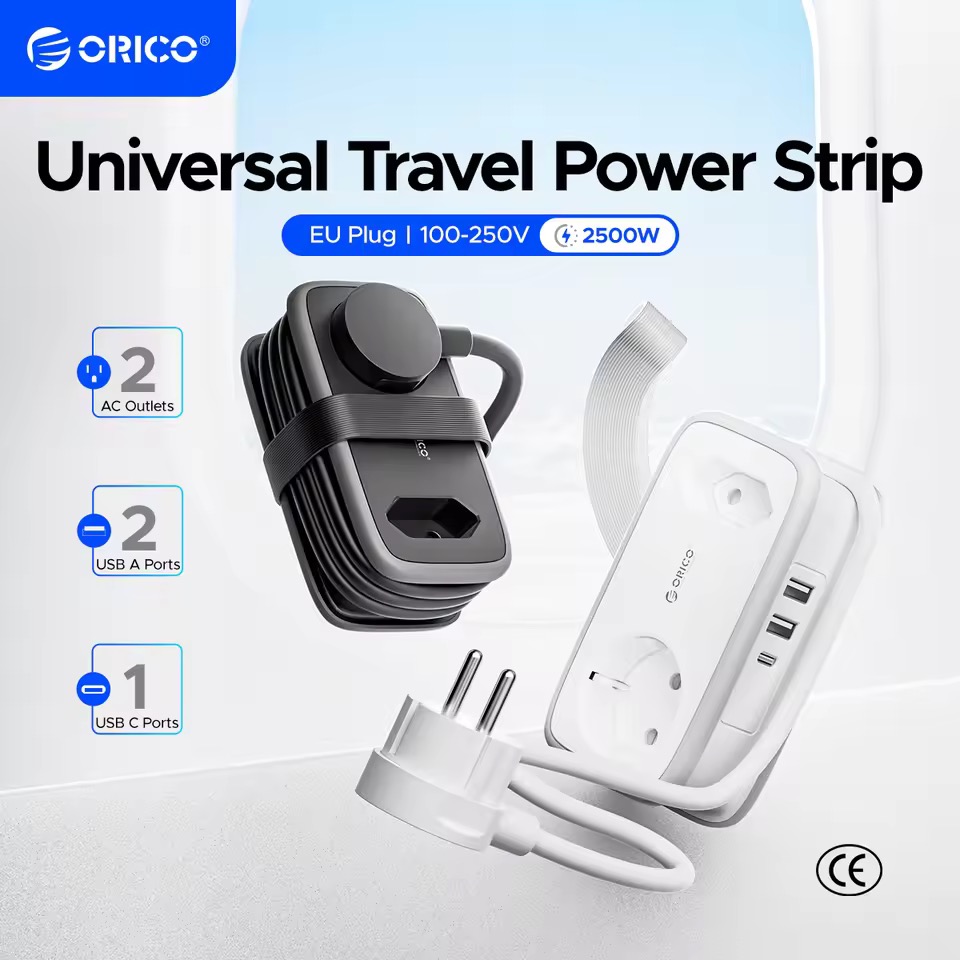 ORICO 電源タップ 2AC 3USB ポート EUプラグ 延長ケーブル5-in-1