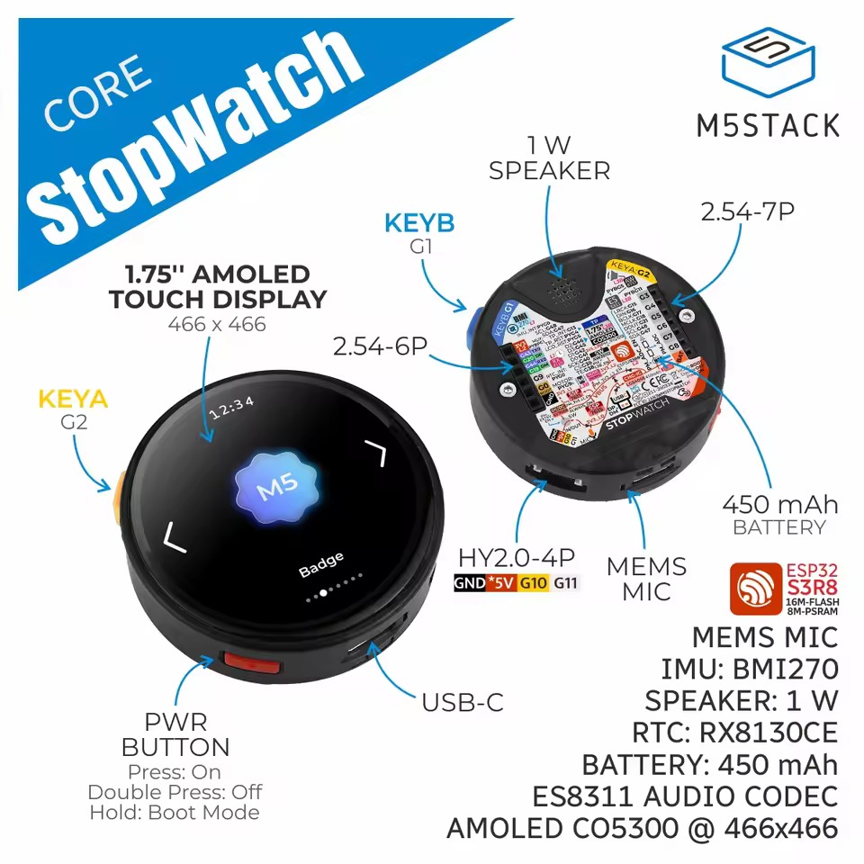 M5Stack公式 ストップウォッチ開発キット（ESP32-S3）