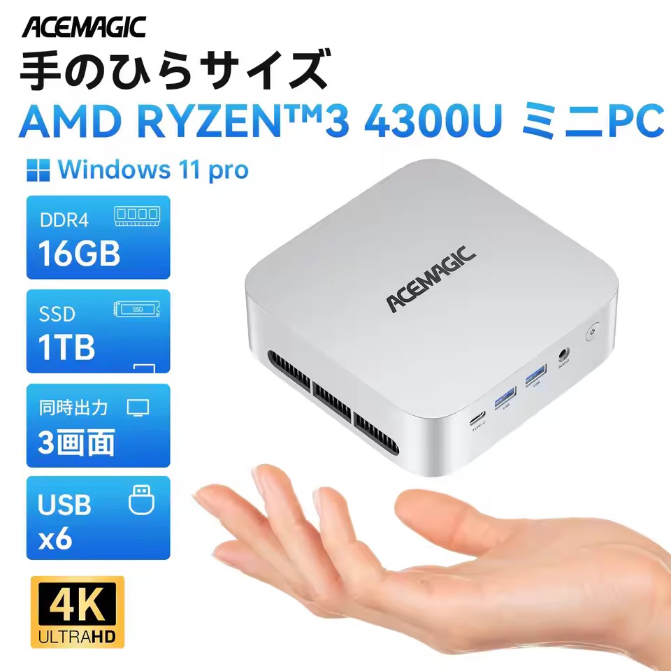 ミニPC NiPoGi AMD Ryzen 3 4300U DDR4 16GB SSD 1TB