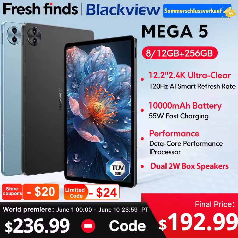 Blackview MEGA 5 AIタブレット 12.2インチ 2.4K 120Hz 8GB 256GB