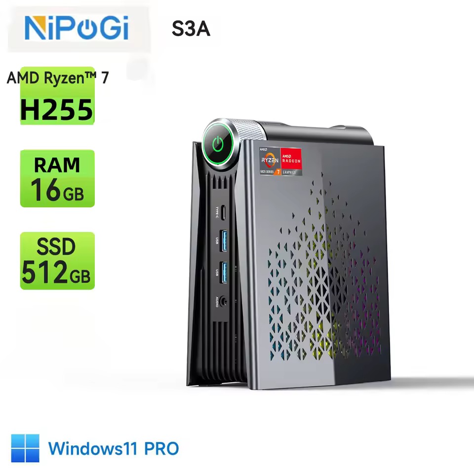 NIPOGIミニPC Ryzen 7 H255 LPDDR5 16GB SSD 512GB