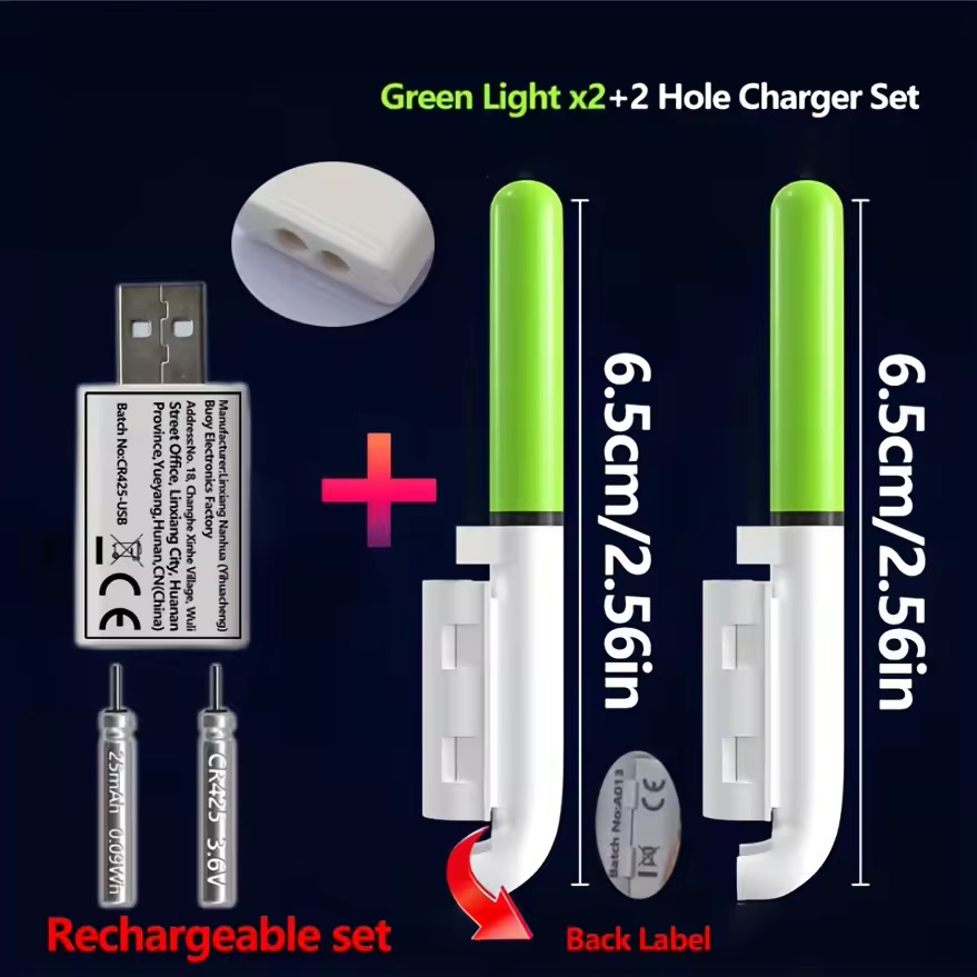 充電式ロッドティップライトx2 CR425バッテリーx2 バッテリーUSB充電器