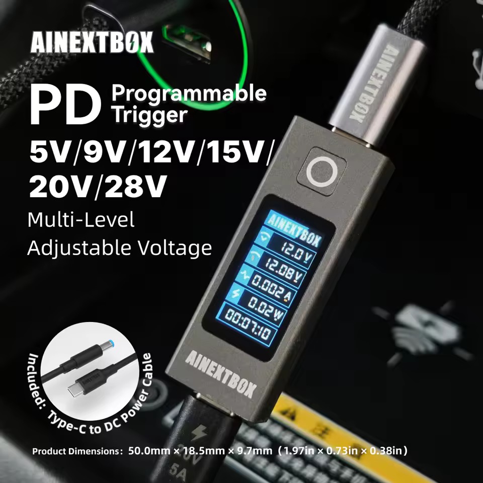 USB PD ディスプレイ付きトリガー 5-28V Type-C to DCケーブル